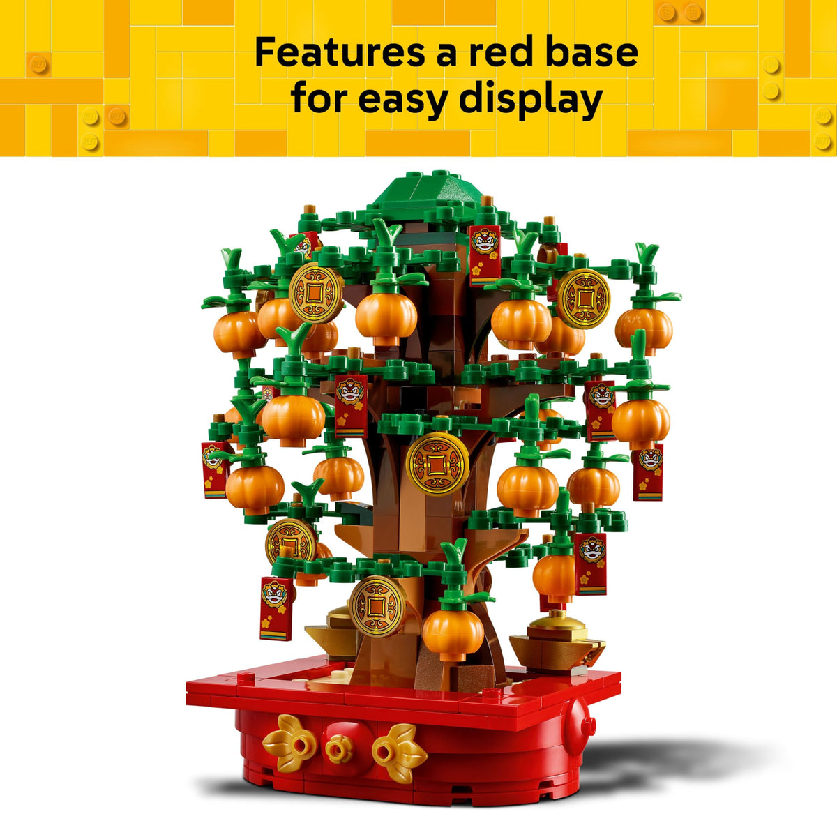 LEGO Money Tree red base supporting a tabletop display