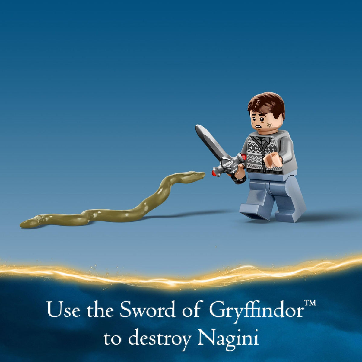 LEGO Nagini figure to extend the battle scene narrative.
