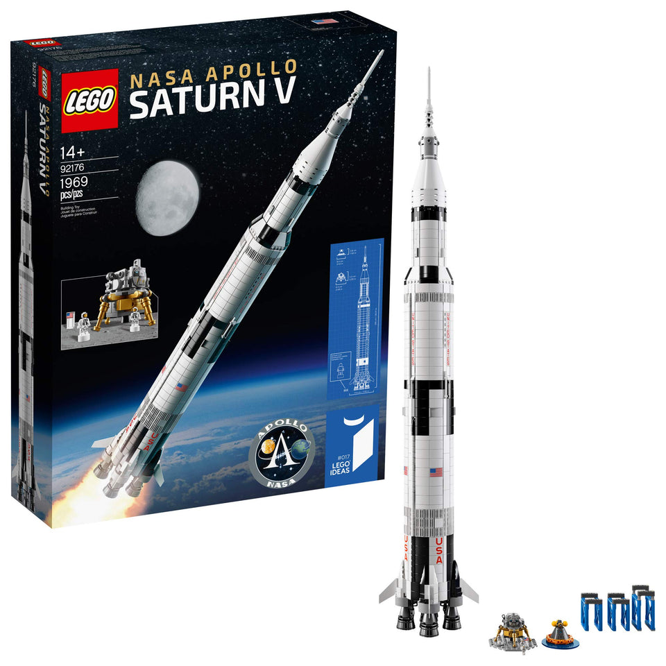 LEGO NASA Apollo Saturn V rocket assembly for display and educational storytelling