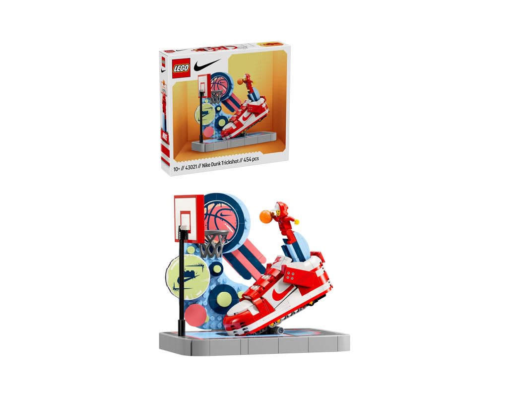 LEGO Nike Dunk Trickshot set highlights dynamic dunk action for imaginative play.