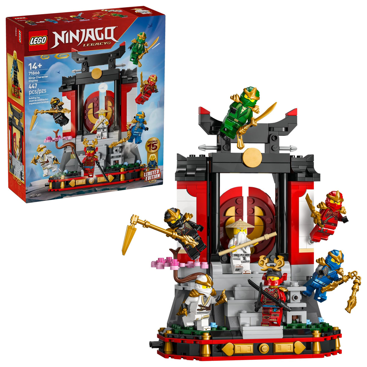 LEGO NINJAGO 15th Anniversary monastery display for collectors and fans.
