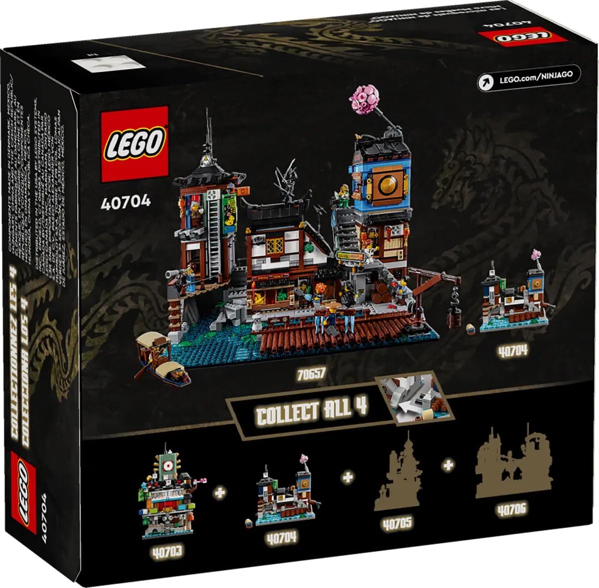 LEGO NINJAGO 40704 micro docks tearoom and arcade module for compact city-building fun.