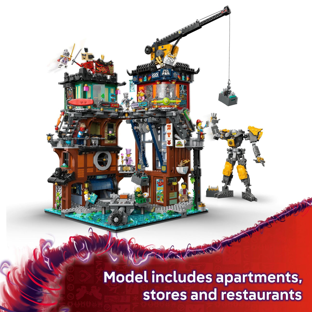 LEGO NINJAGO City Workshops working cranes — lift and position mech parts during builds