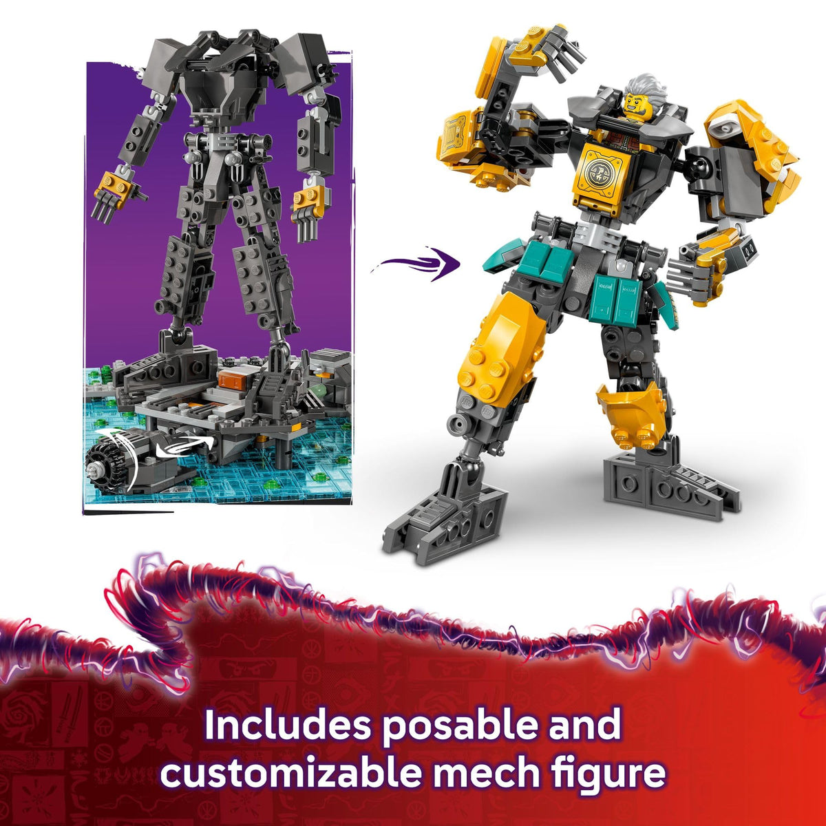 LEGO NINJAGO City Workshops posable mech — customize armor and showcase on the mech bay