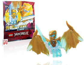 LEGO NINJAGO Zane figure with golden dragon wings, ideal for imaginative adventures.