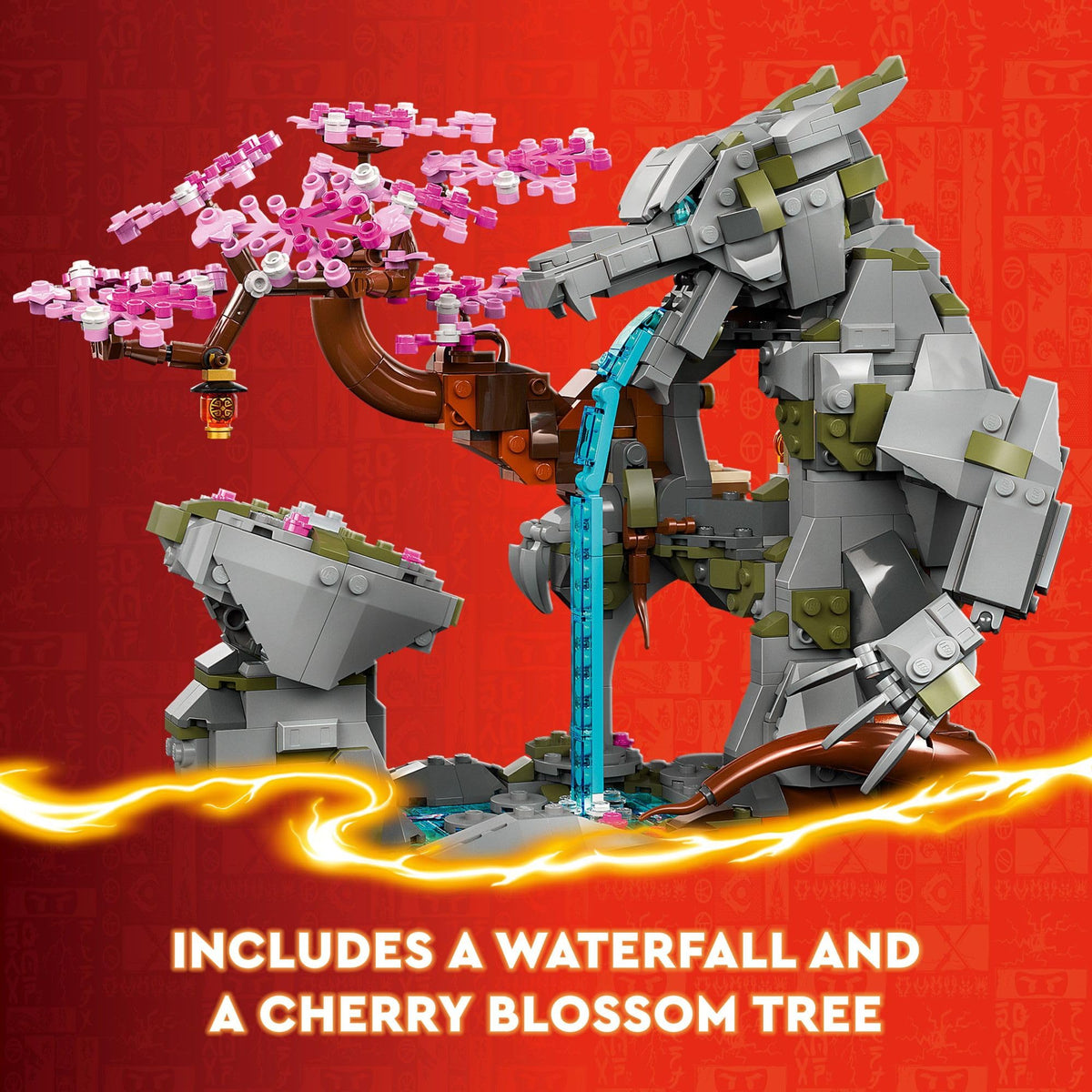 LEGO NINJAGO Dragon Stone Shrine moving training area for dynamic play.