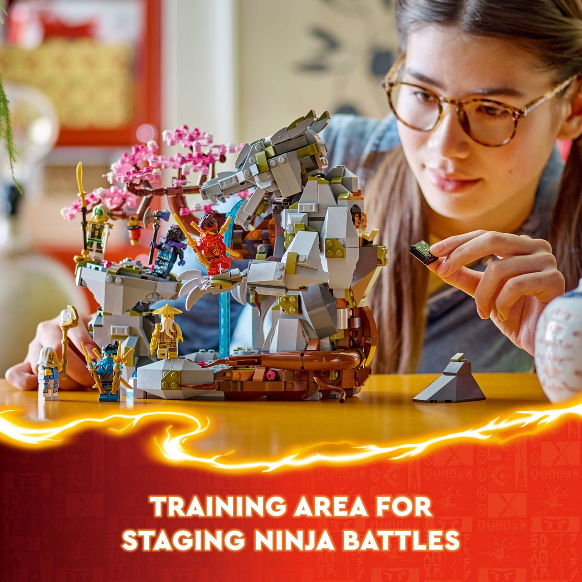 LEGO NINJAGO Dragon Stone Shrine waterfall feature for immersive build.