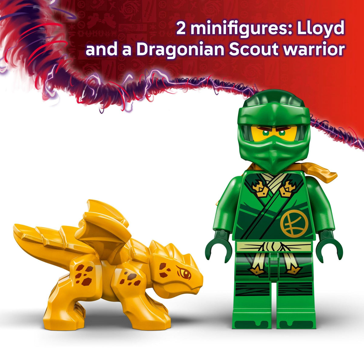 LEGO NINJAGO Dragonian Scout axe included for villainy and action-packed play.