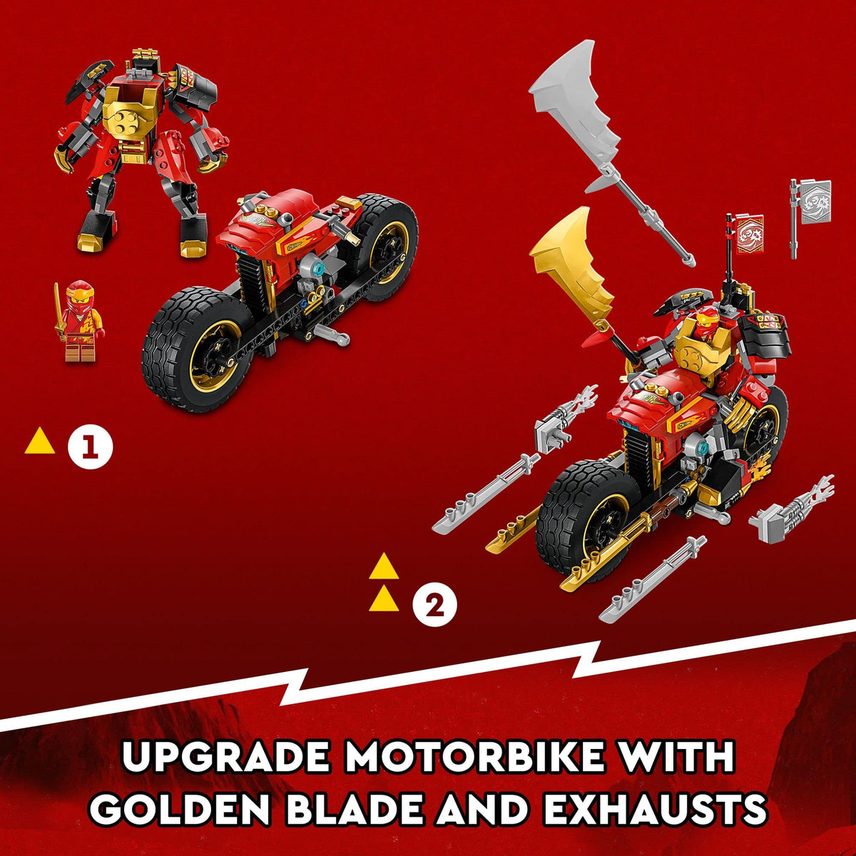 LEGO NINJAGO flaming exhaust pipes add dramatic customization.