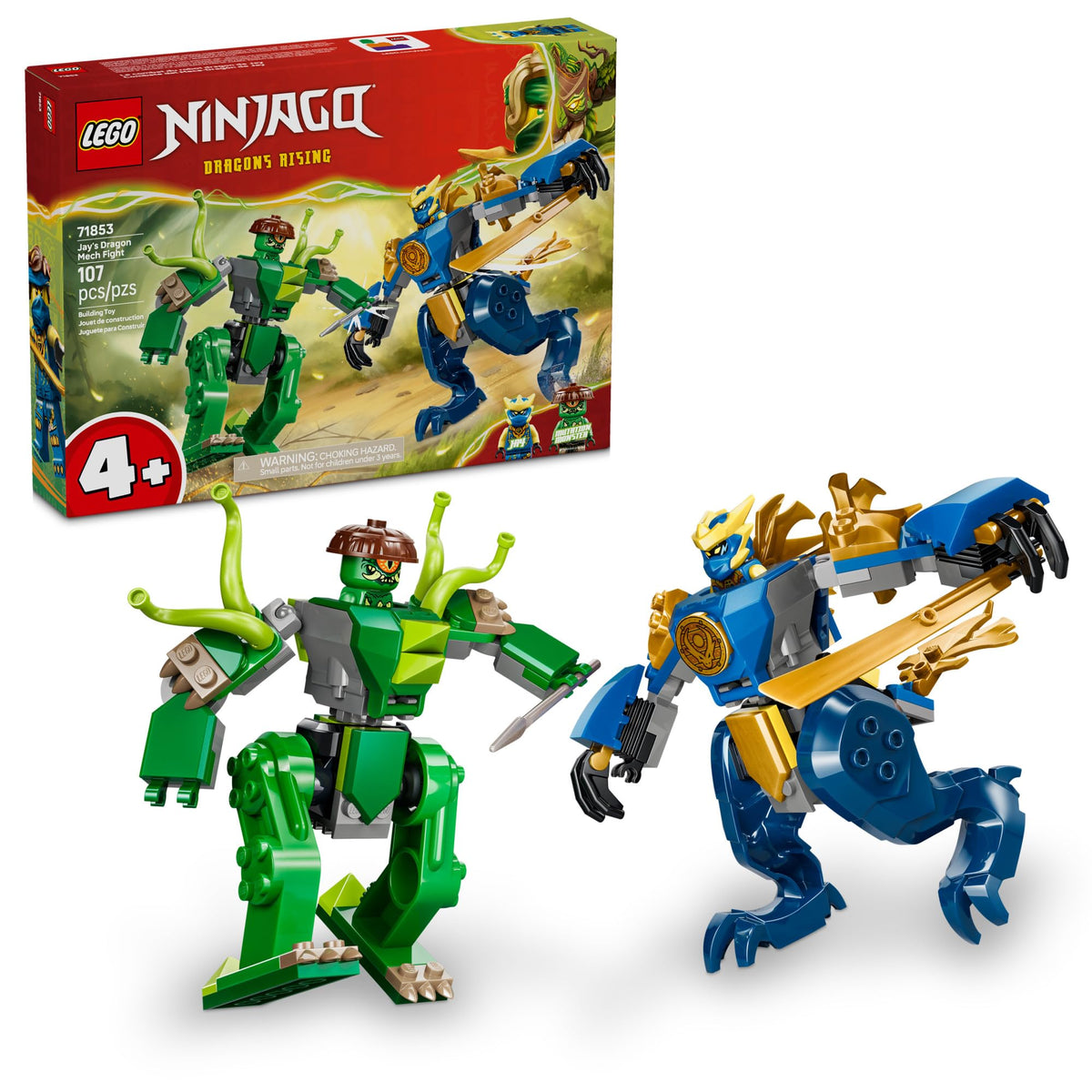 LEGO NINJAGO Jay's Dragon Mech Fight front view ready for imaginative battles.