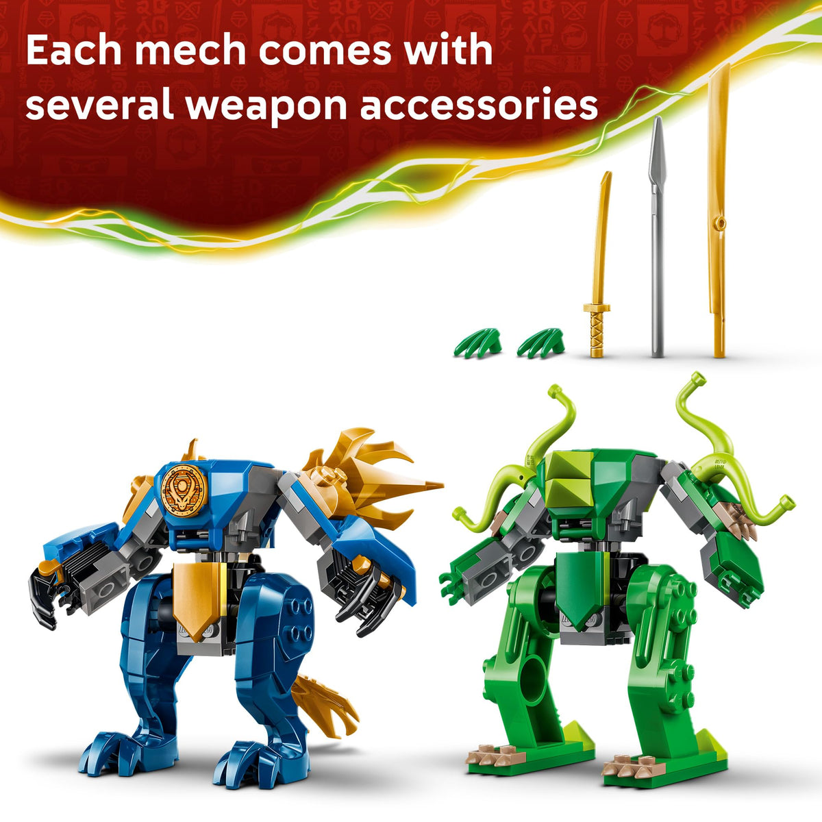 LEGO NINJAGO Jay's dragon mech height measures around 4 inches for display.