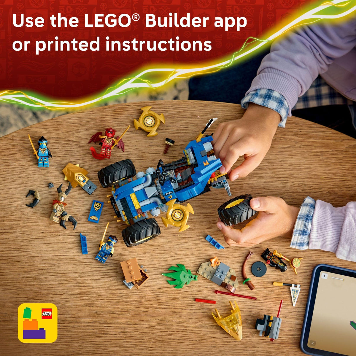 LEGO NINJAGO Jay's Transforming Car compact dimensions for display and play