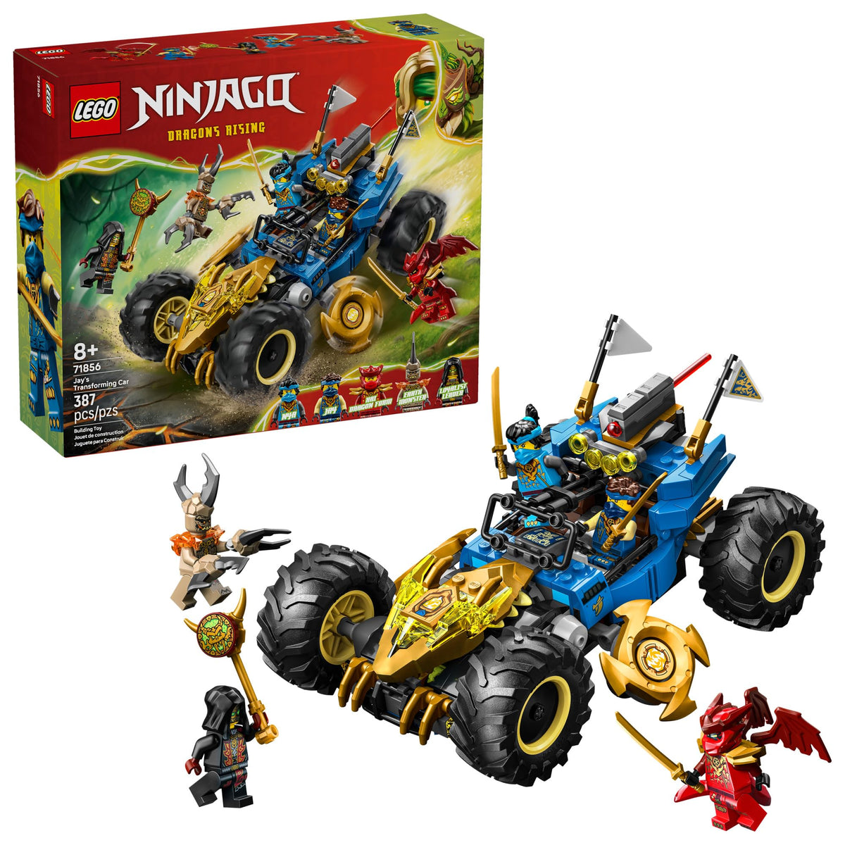LEGO NINJAGO Jay's Transforming Car front view for imaginative play