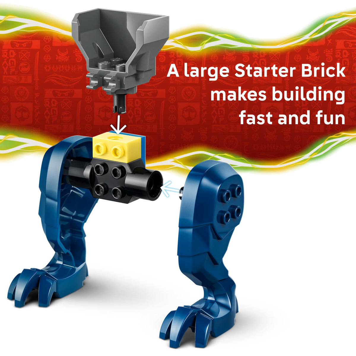 LEGO NINJAGO Mutation Monster battle mech open cockpit promotes quick figure placement.