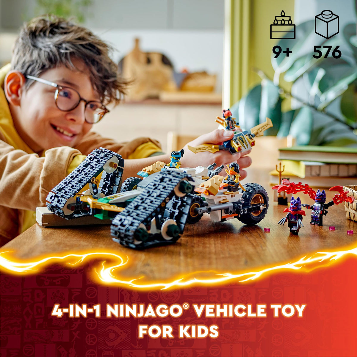 LEGO NINJAGO Ninja Team glider with shooters for agile aerial play.