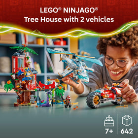 LEGO NINJAGO tree house interior with workshop and tearoom for imaginative play.