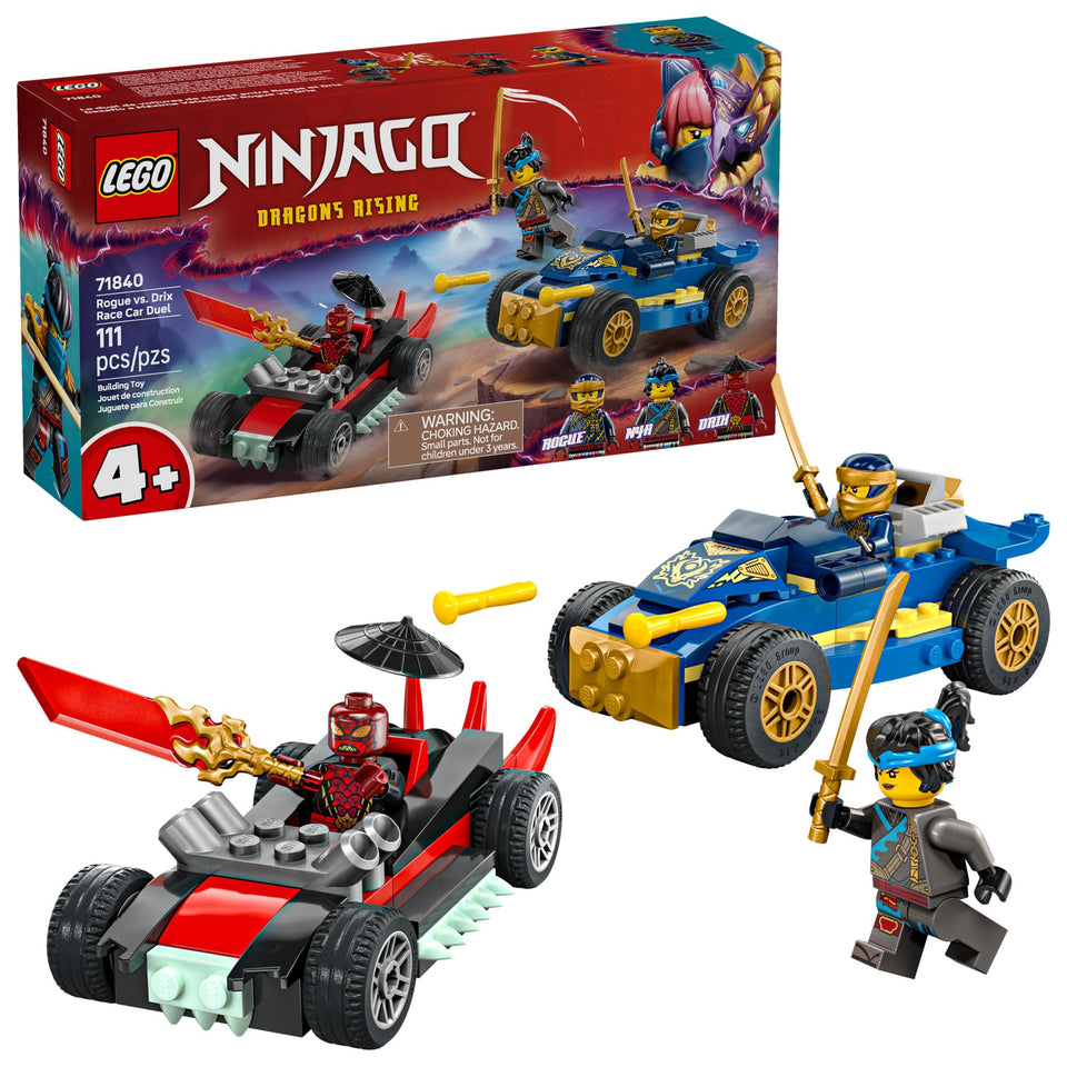 LEGO NINJAGO Rogue race car duel for early-speed storytelling.