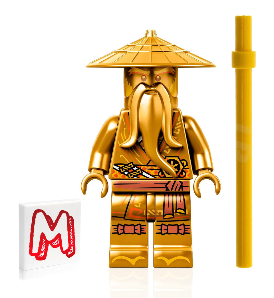 LEGO NINJAGO Sensei Wu with golden ninja staff for imaginative play and display