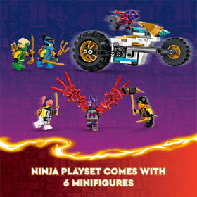 LEGO NINJAGO six minifigures with armor and katana for storytelling.