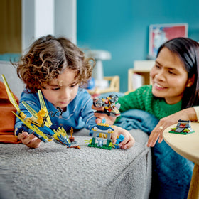 LEGO NINJAGO two dragons in a vibrant battle visual.