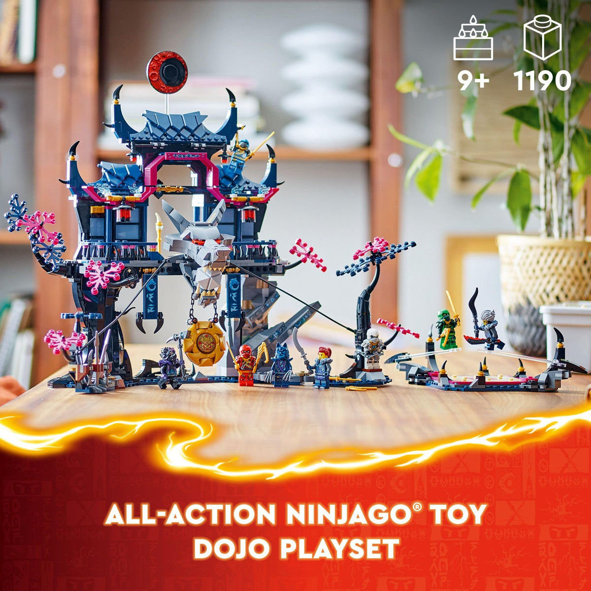 LEGO Ninjago Wolf Mask Shadow Dojo courtyard battle setup for imaginative ninja fights