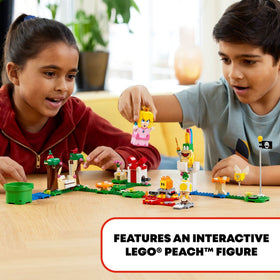 LEGO Peach interactive figure close-up showing LCD responses during play