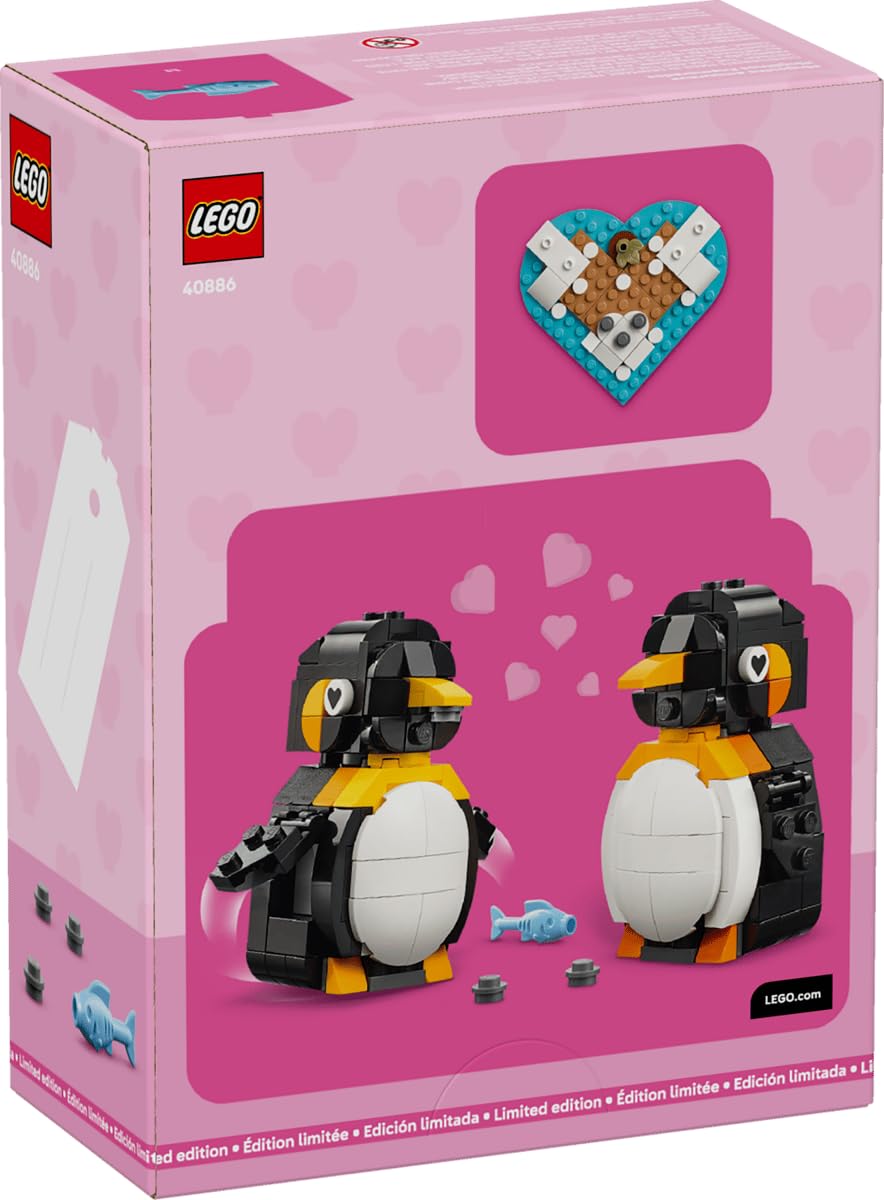 LEGO Penguins exchanging pebble and fish gifts for a Valentine mood