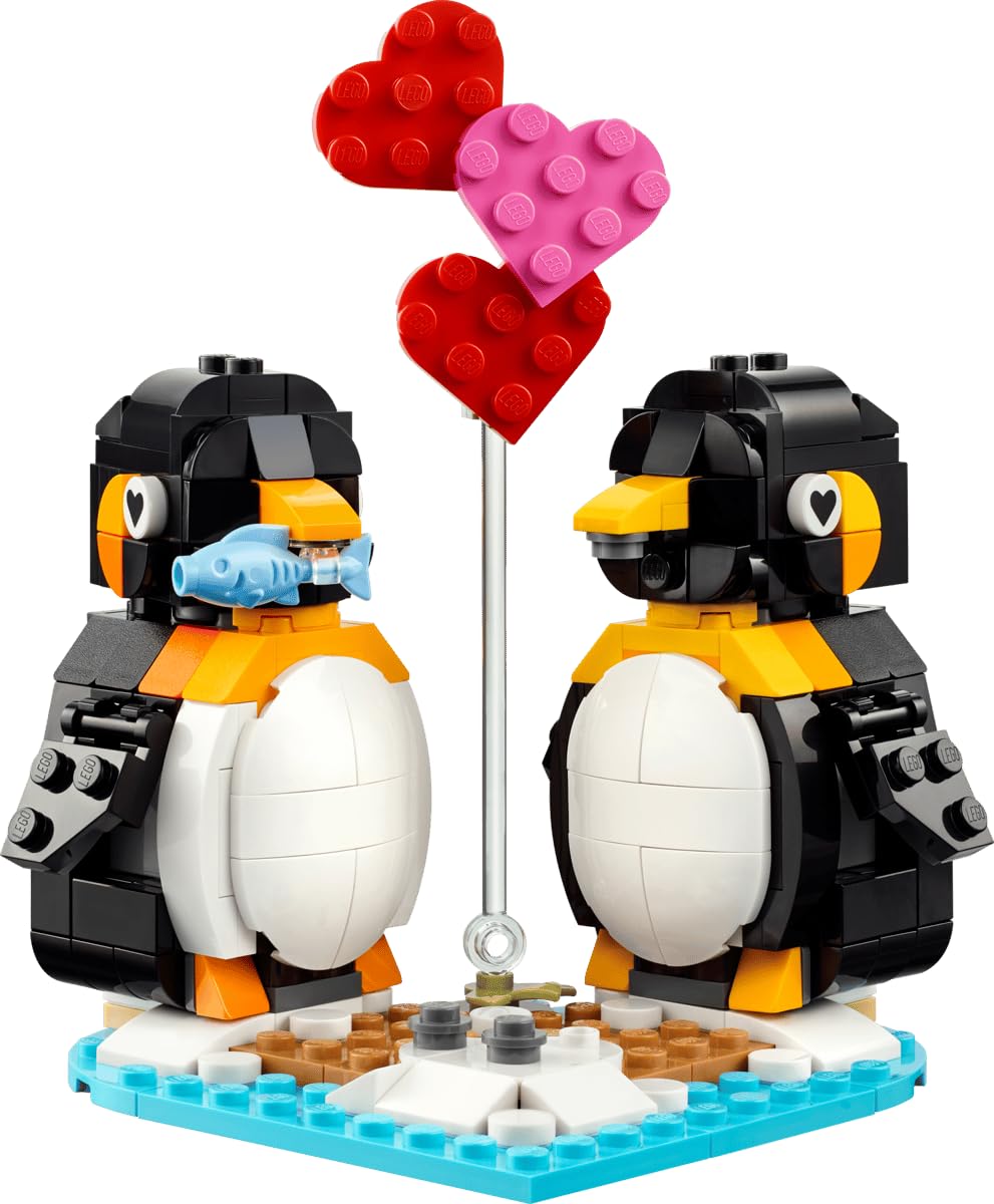 LEGO Penguins in Love on a heart base for romantic display and play
