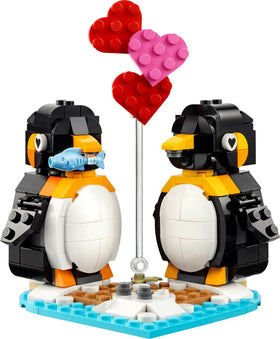 LEGO Penguins in Love on a heart base for romantic display and play