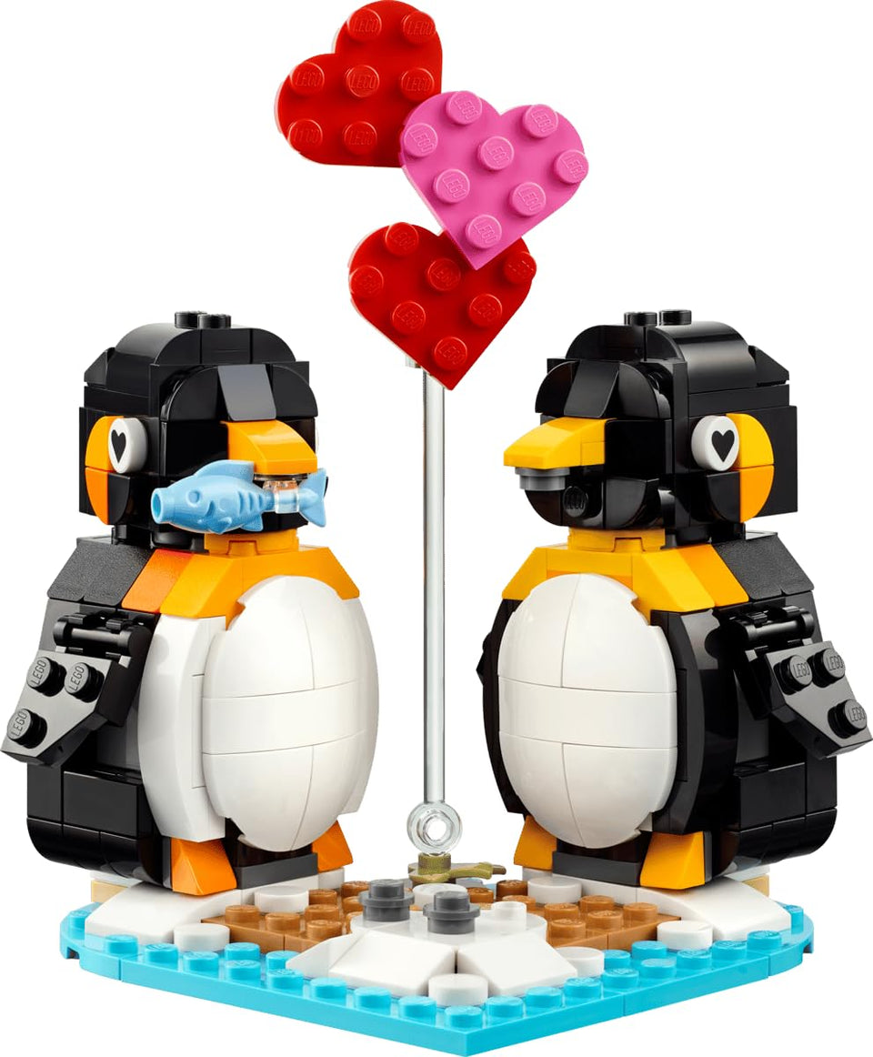 LEGO Penguins in Love on a heart base for romantic display and play