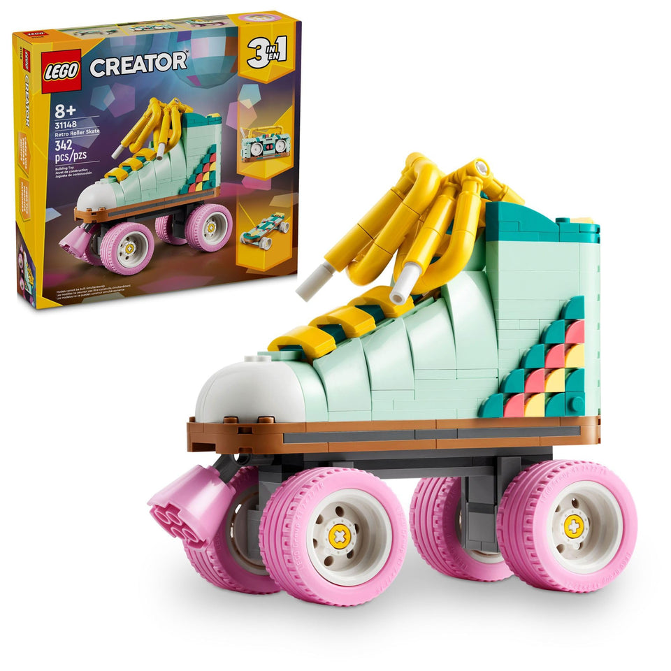 LEGO Creator retro roller skate toy with bright pink wheels for imaginative play
