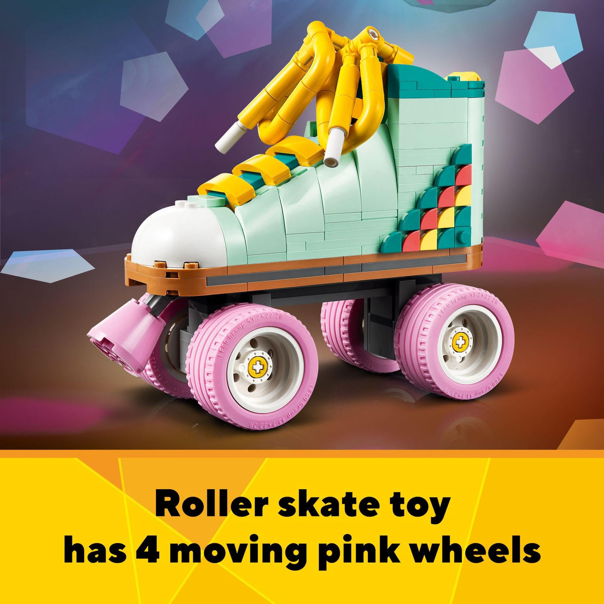 LEGO roller skate wheels on the toy offer smooth rolling play
