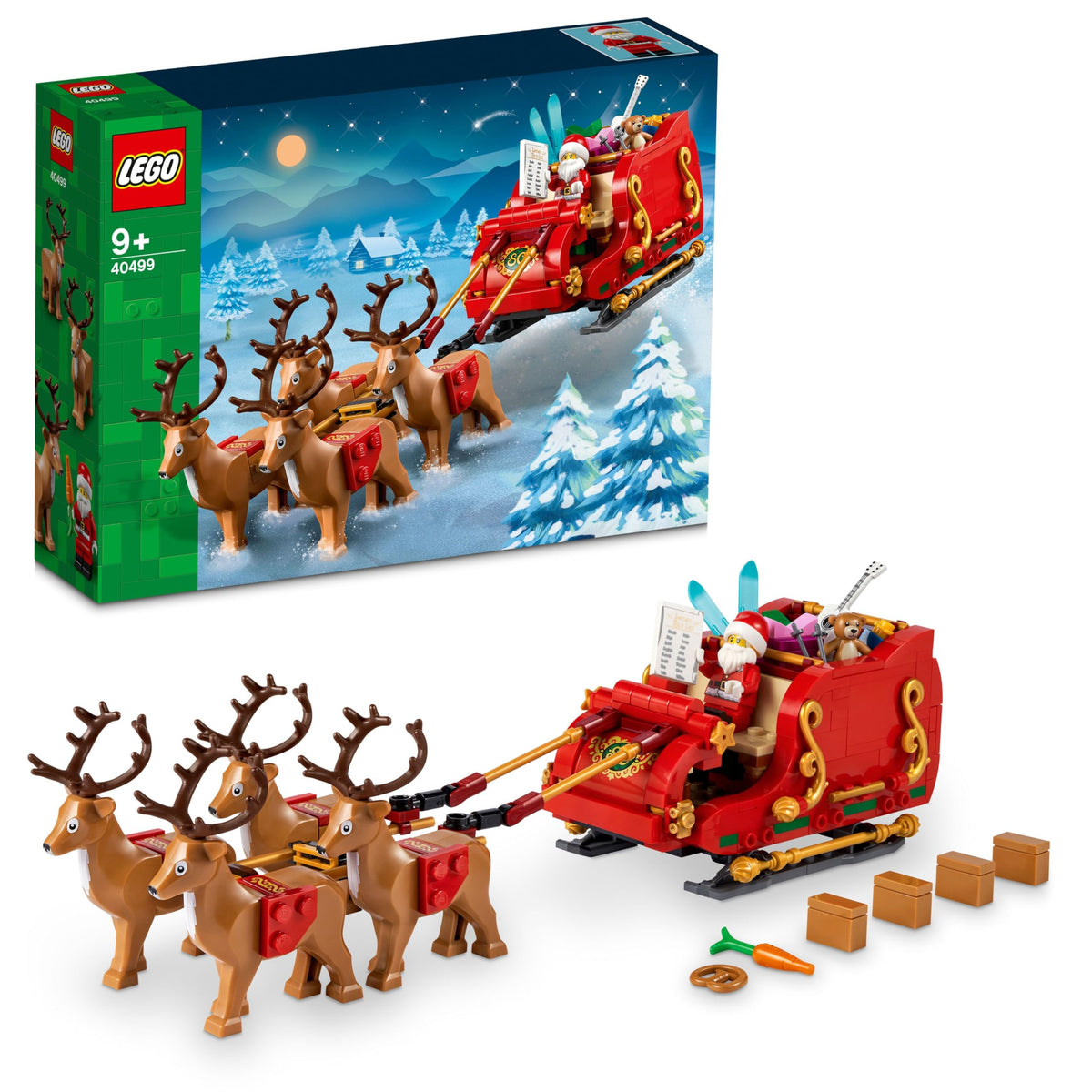 LEGO Santa's Sleigh front view with Santa minifigure for festive play and display
