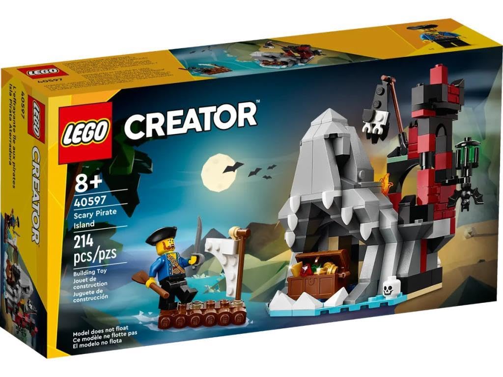 LEGO Scary Pirate Island pirate raft scene with adventurer ready for treasure hunts.