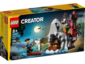 LEGO Scary Pirate Island pirate raft scene with adventurer ready for treasure hunts.