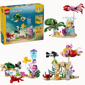 LEGO Sea Animals seafloor stand displaying six sea creatures for imaginative play and display.