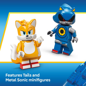 LEGO Sonic Cyclone vs Metal Sonic transformable mech in flight mode.