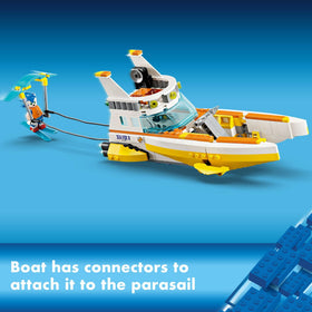 LEGO Tails boat with water skis and parasail connectors for outdoor play