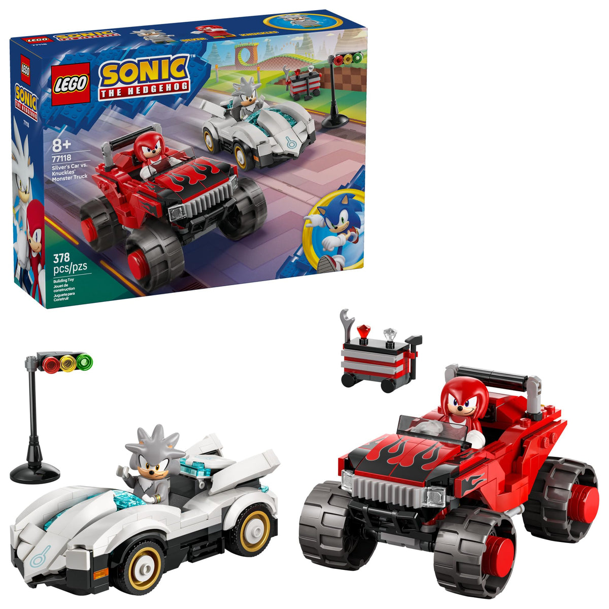 LEGO Sonic Silver's Car and Knuckles' Monster Truck in action for kids' race play and storytelling