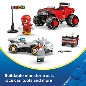 Silver minifigure and Knuckles minifigure ready for racing adventures