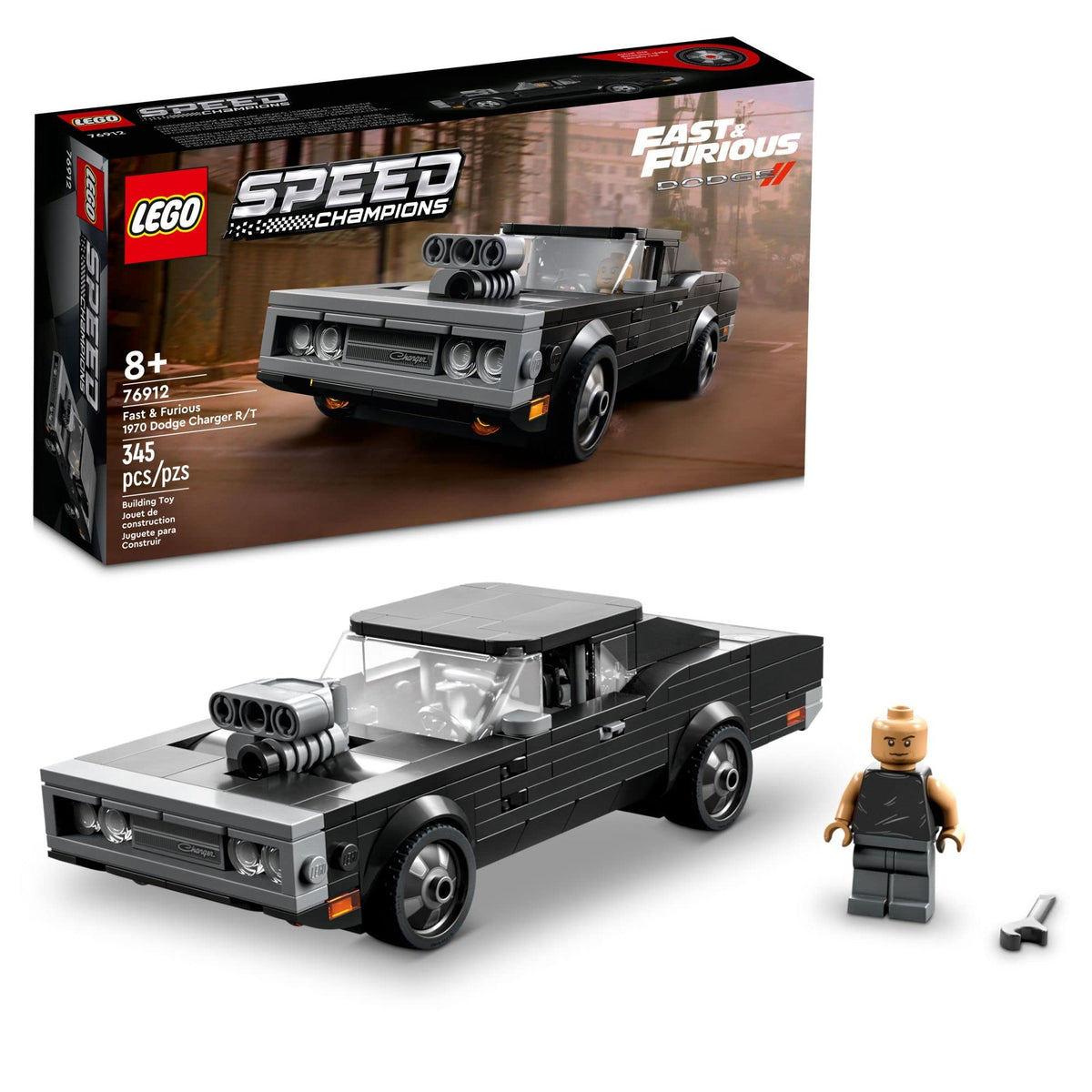 LEGO Speed Champions 1970 Dodge Charger R/T hood engine detail for immersive play