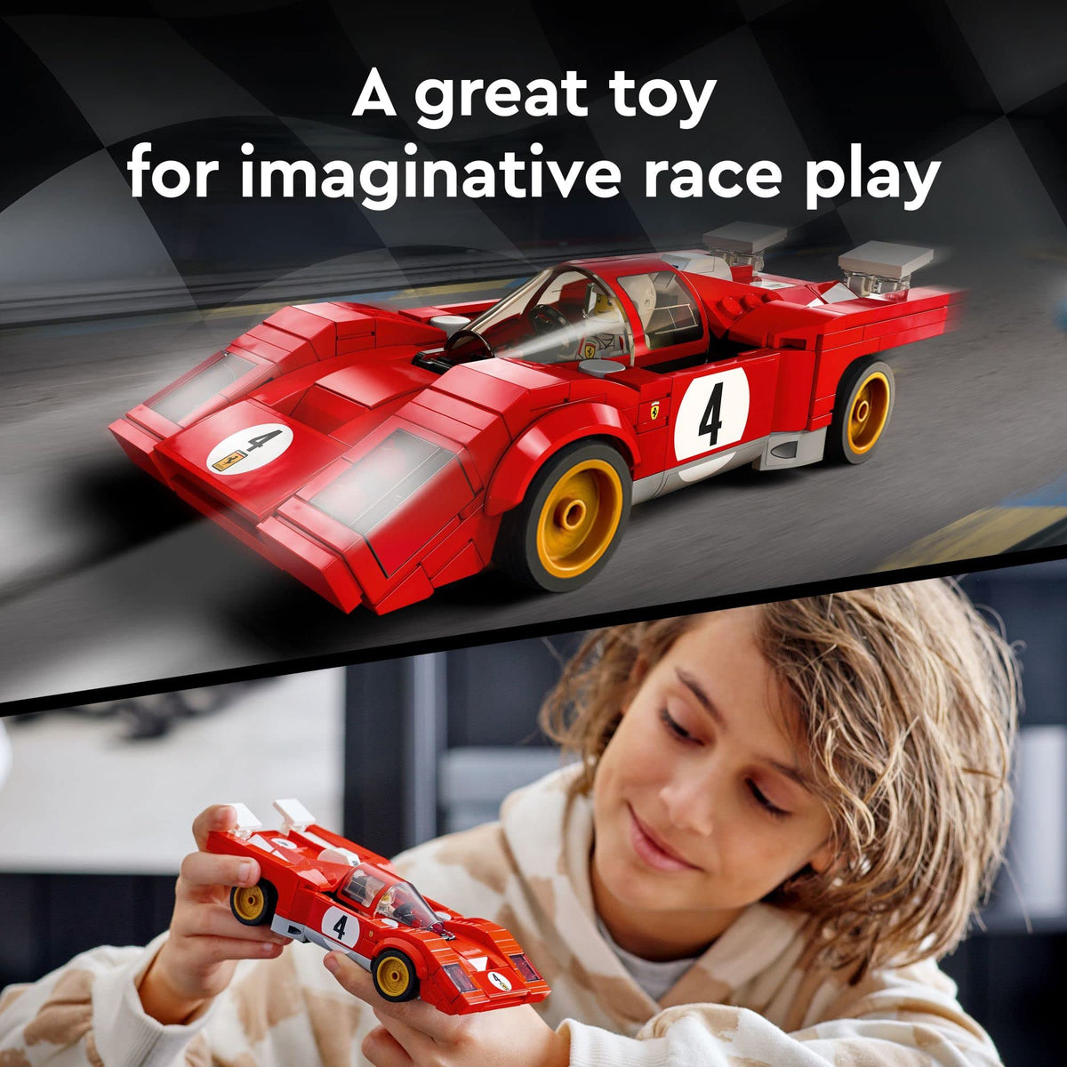 LEGO Speed Champions 1970 Ferrari 512 M minifigure included for immersive play.