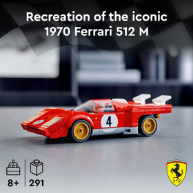 LEGO Speed Champions 1970 Ferrari 512 M side view highlighting authentic aerodynamic detailing.