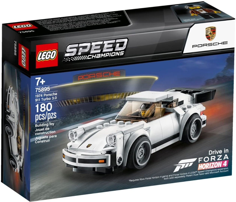 LEGO Speed Champions 75895 Porsche 911 Turbo 3.0 front view highlighting authentic detailing for display.