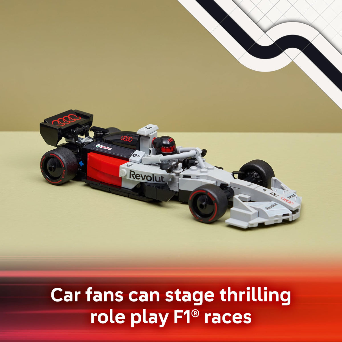 LEGO Speed Champions Audi Revolut F1 Team R26 rear wing view for authentic design