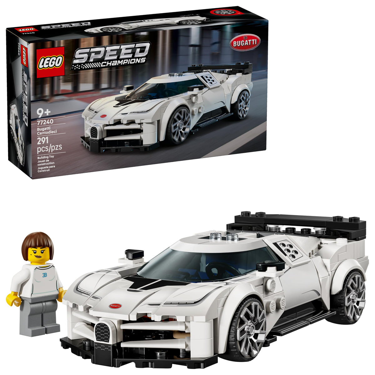 LEGO Speed Champions Bugatti Centodieci model ready for shelf or desk display.