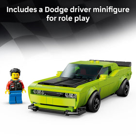 LEGO Speed Champions Dodge Challenger SRT Hellcat minifigure behind the wheel boosts play