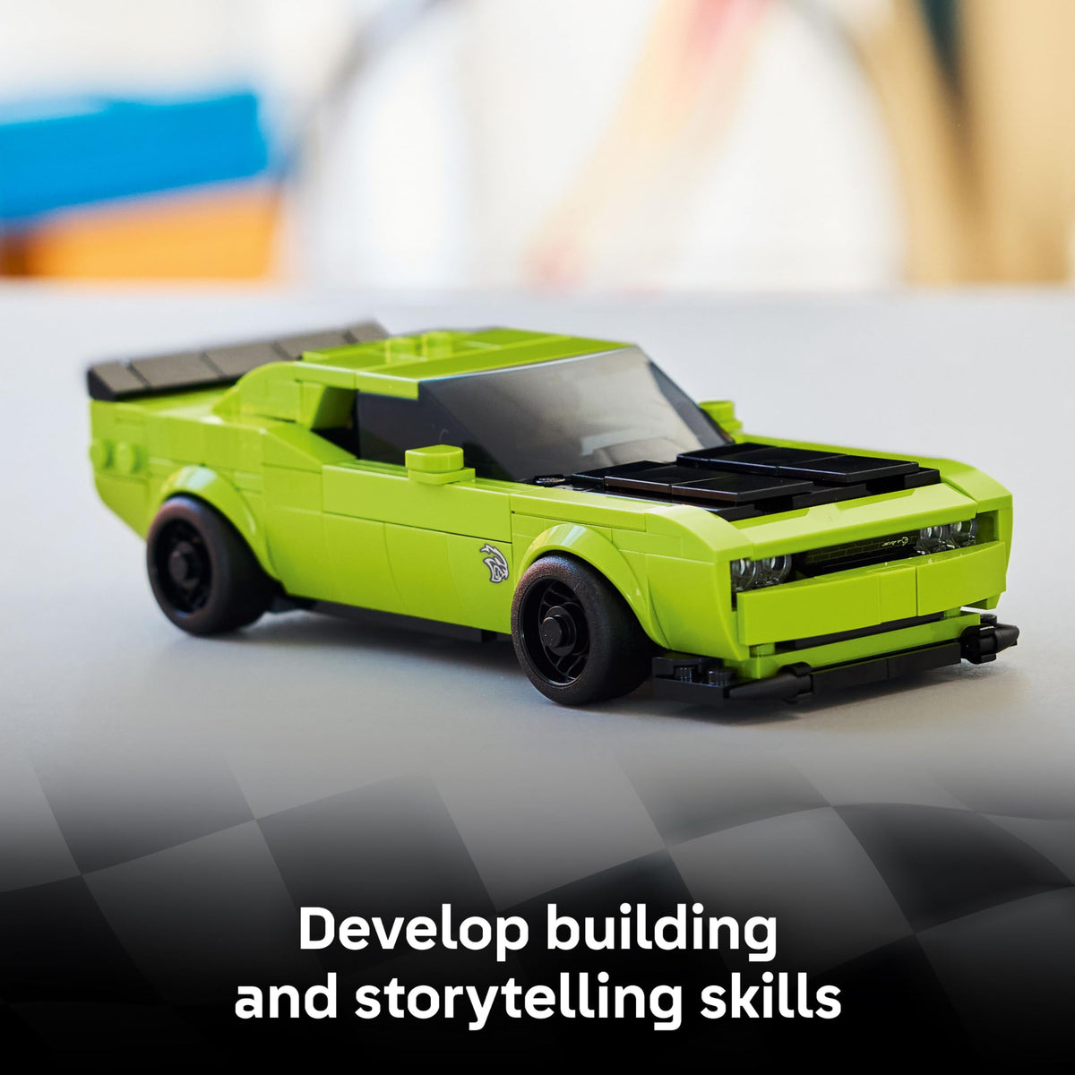 LEGO Speed Champions Dodge Challenger SRT Hellcat hood scoop detail highlights realism