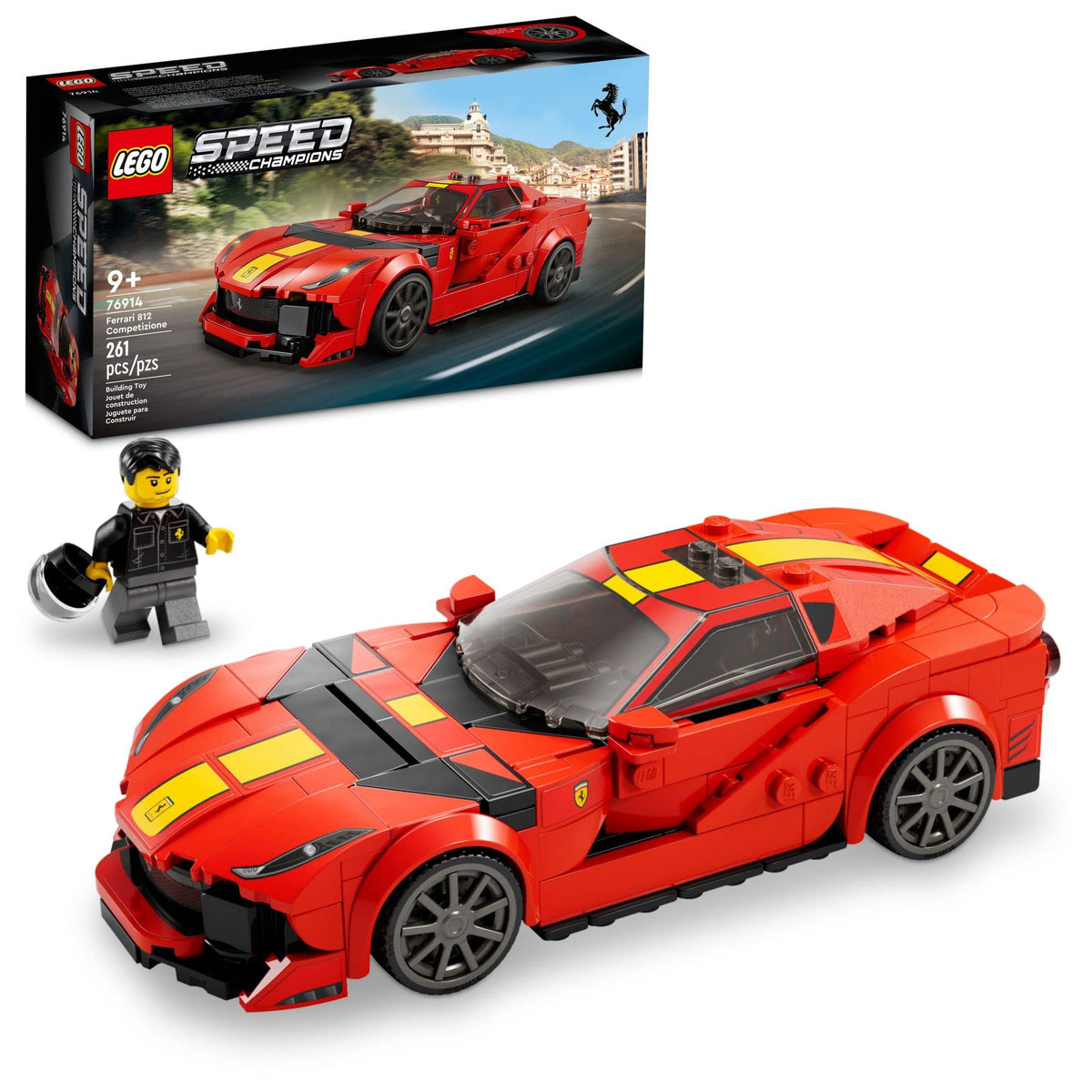 LEGO Speed Champions Ferrari 812 Competizione front view with iconic red finish for display