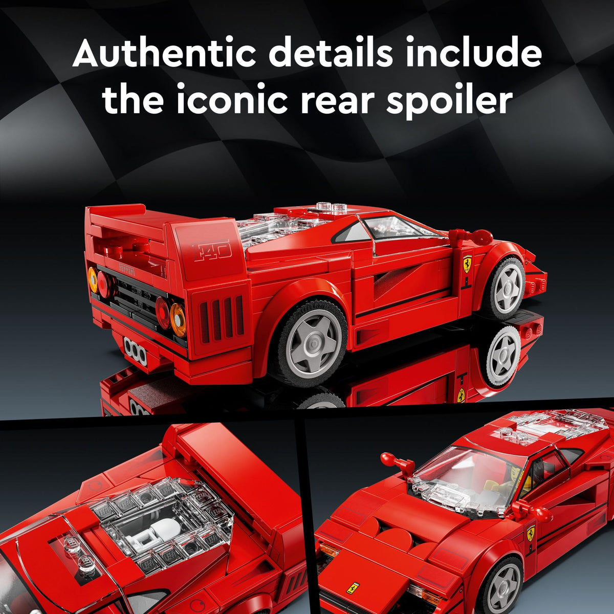 LEGO Speed Champions Ferrari F40 wheel rims and air intake close-up